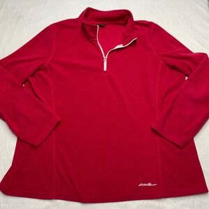 Eddie Bauer Womens 2XL Red Fleece Quarter Zip Pullover Mock Neck Sweater